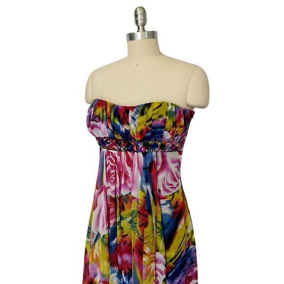 Vintage Y2K Strapless Prom Dress Maxi Gown Size S 7/8 Formal Embellished Multi - Picture 6 of 11